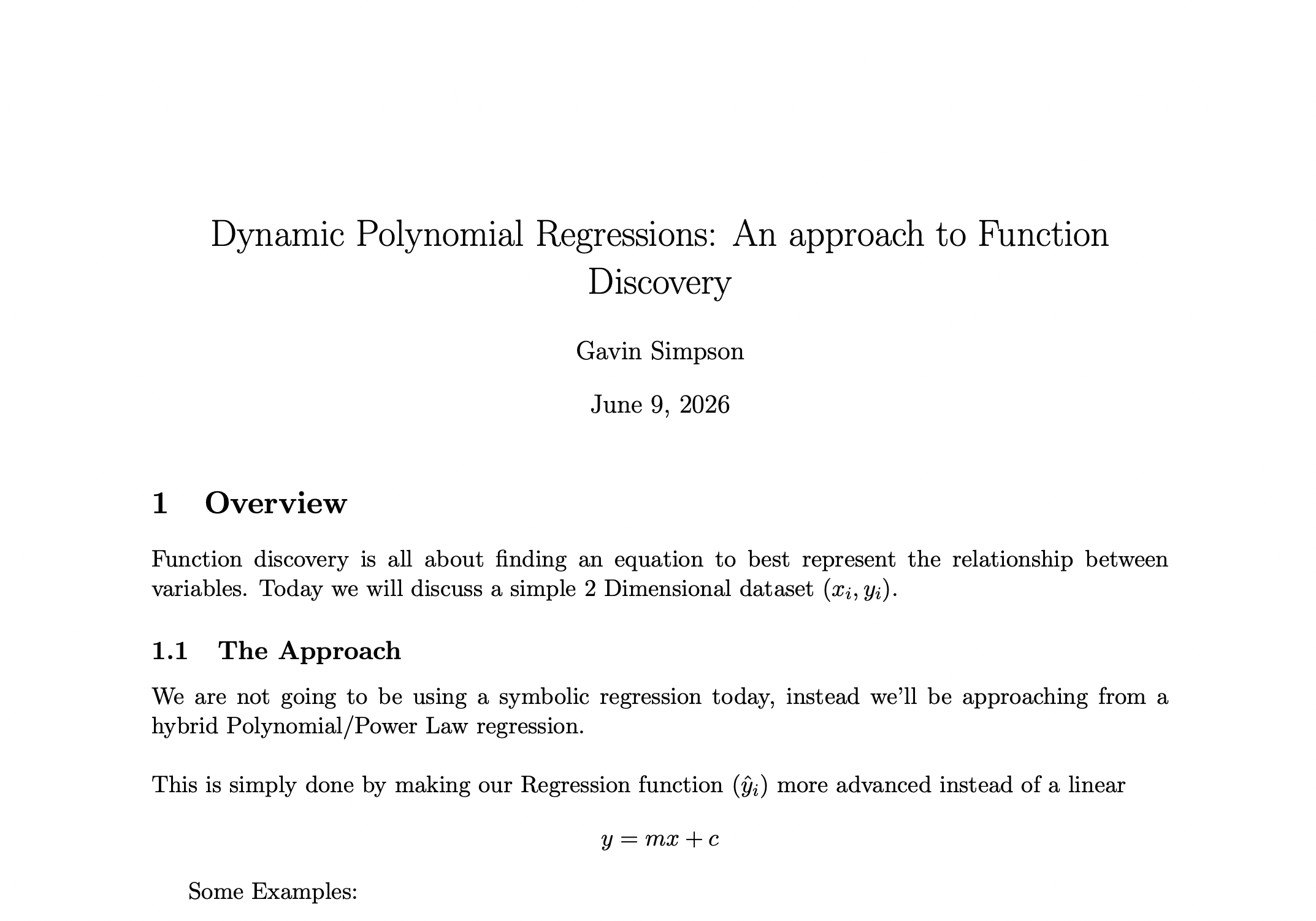 The Polynomial regression as an approach to Function Discovery